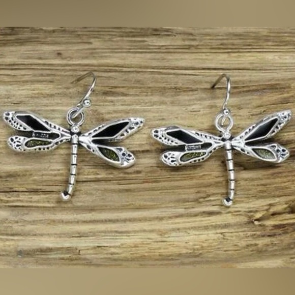 “Dragonfly” Firefly Silver Black & Green Iridescent Glitter Winged Insect Dangle - Picture 9 of 16